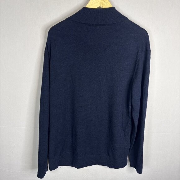 UNTUCKit Merino Wool Quarter Zip Sweater Men XL Navy Blue Belguerdo Style - Picture 3 of 4